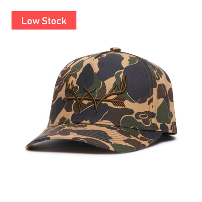 Webb Western Mallard cap, angled front showing the crown design and brim