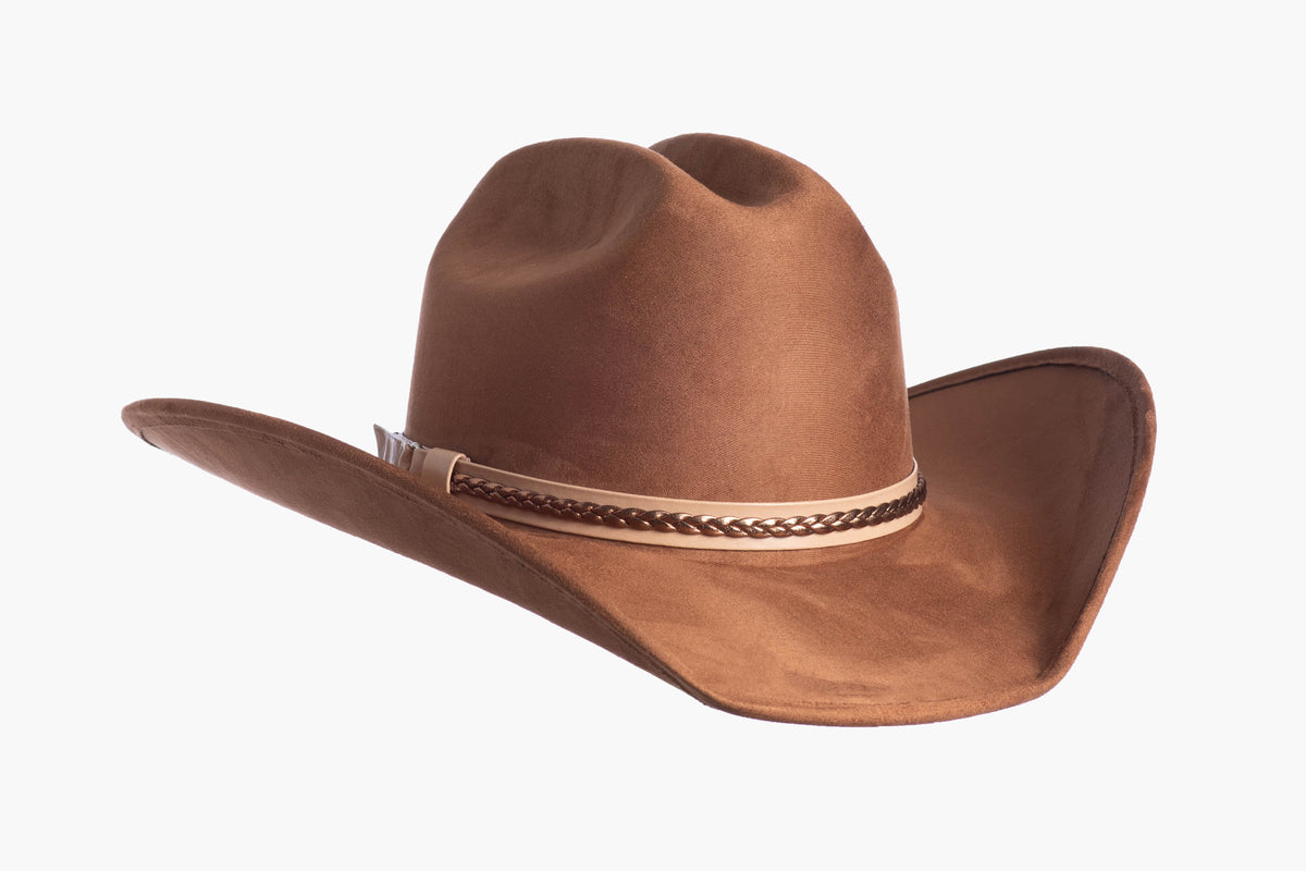 ASN Hats Nomad Brown brown cowboy hat, opposite angle showing the bronze western band