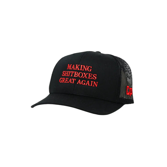 The Mad Hatter Company Making Shitboxes Great Again-Complete Performance, black mesh cap with red embroidered text