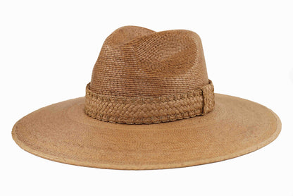 ASN Hats Ophelia tan fedora hat, side profile showing the hatband