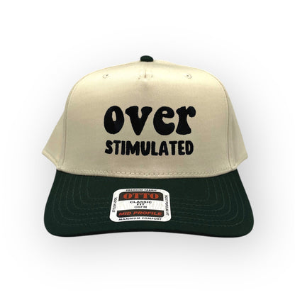Natural and green Overstimulated embroidered cap, front view