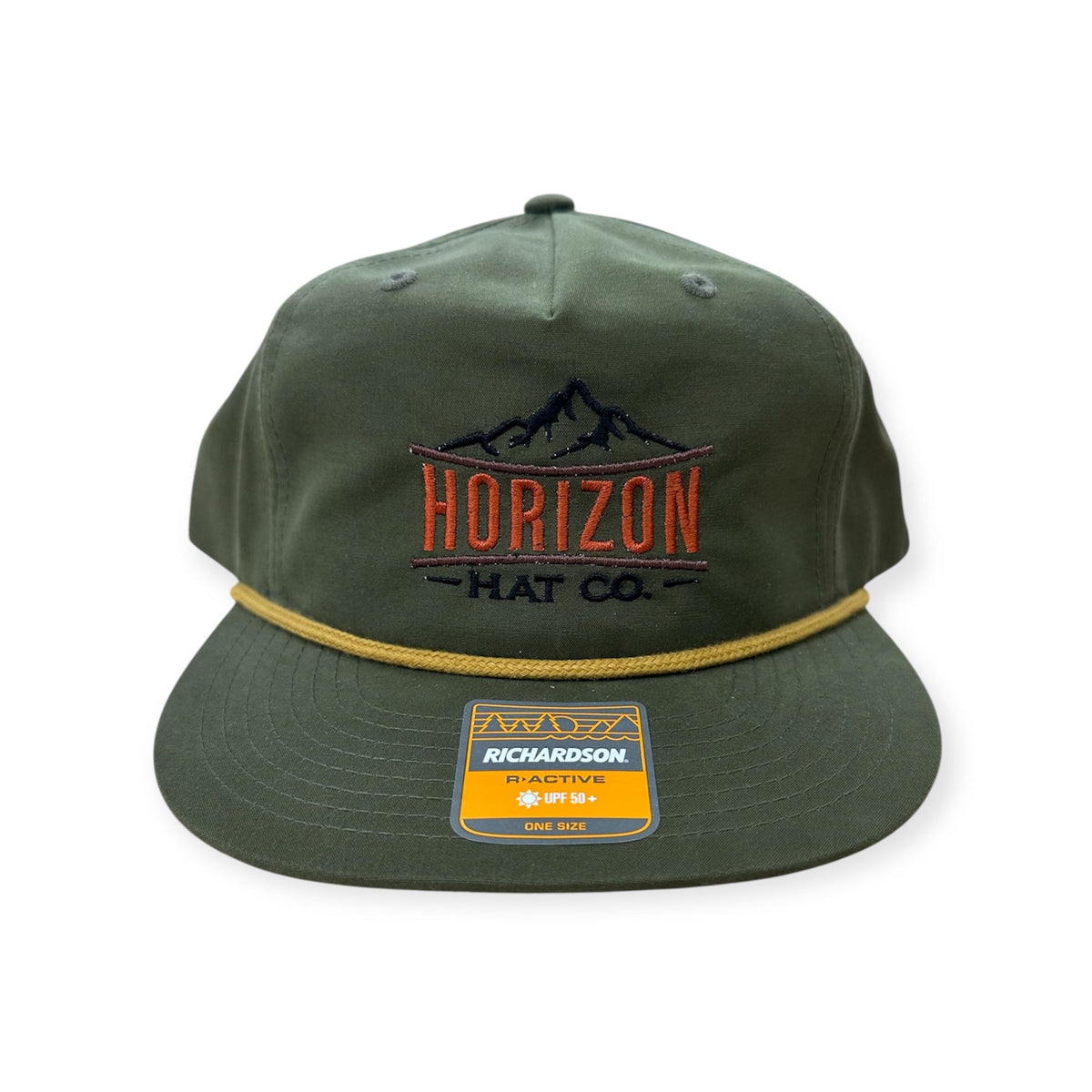 Loden and amber gold Horizon embroidered rope cap
