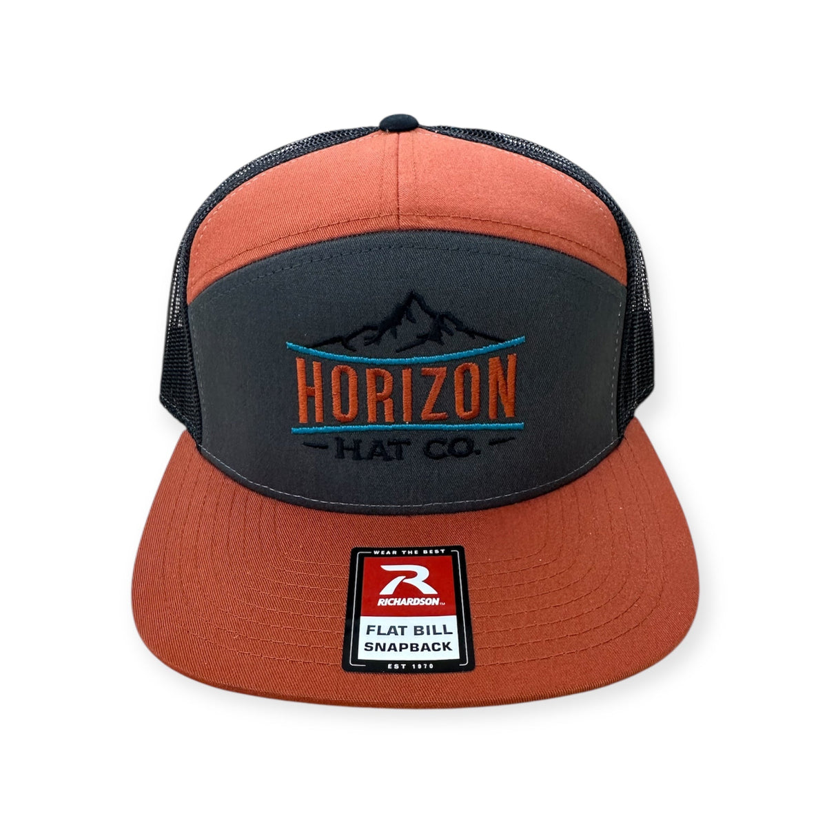 Charcoal and dark orange Horizon embroidered flat-bill cap