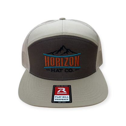 Brown and khaki Horizon embroidered cap with a flat bill