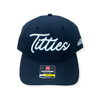 Black Richardson 225 cap with white T*tties lettering, front view