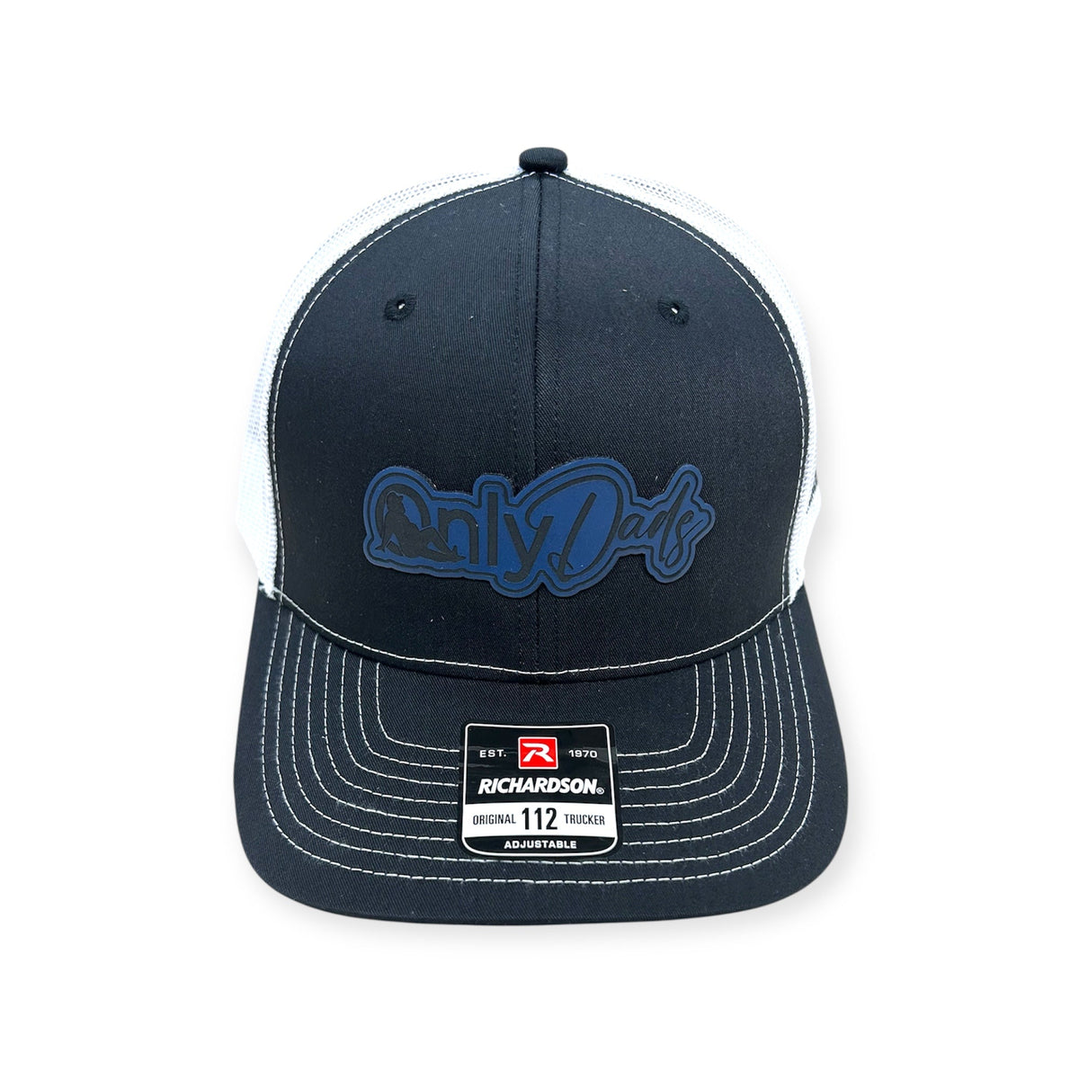 Front view of Only Dads patch hat by Horizon Hat Co. in black/white showing only dads fatherhood-humor patch