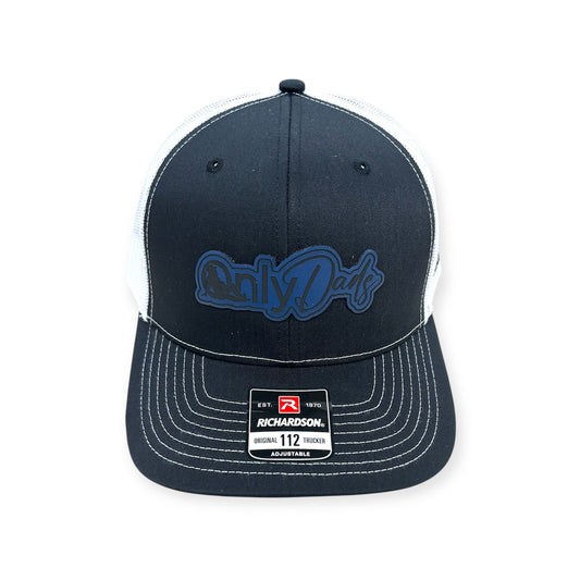 Front view of Only Dads patch hat by Horizon Hat Co. in black/white showing only dads fatherhood-humor patch