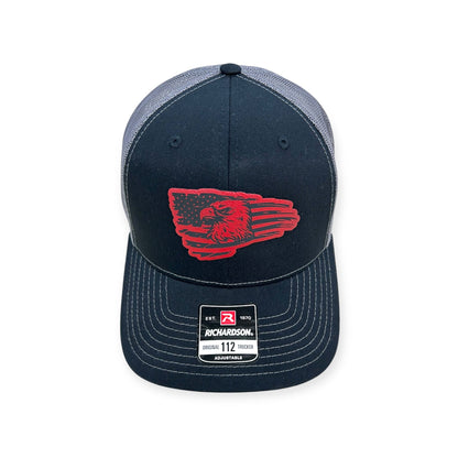 Front view of American Flag Eagle patch hat by Horizon Hat Co. in black/charcoal showing american flag and eagle patch artwork
