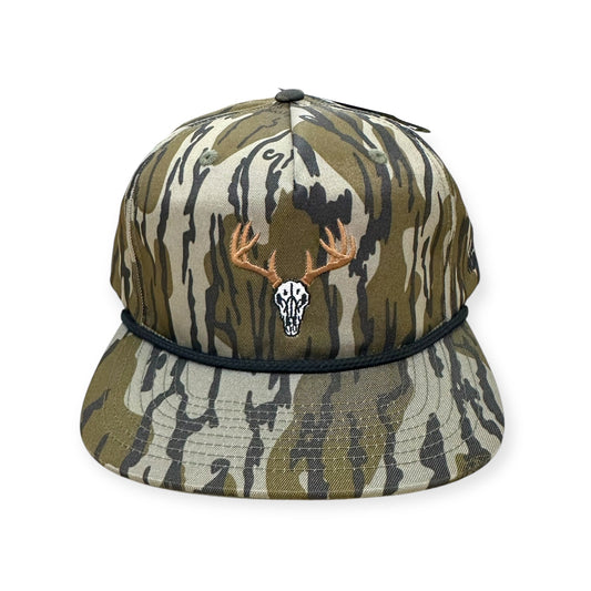 Front view of Euro Deer embroidered cap by Horizon Hat Co. in bottomland showing european-mount deer skull embroidery