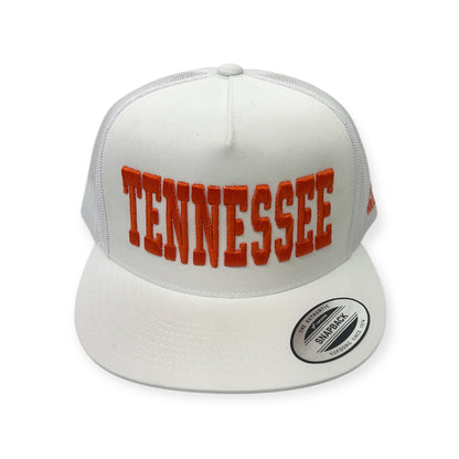 Front view of TENNESSEE Vintage embroidered cap by Horizon Hat Co. in white/orange lettering showing bold tennessee state-name embroidery