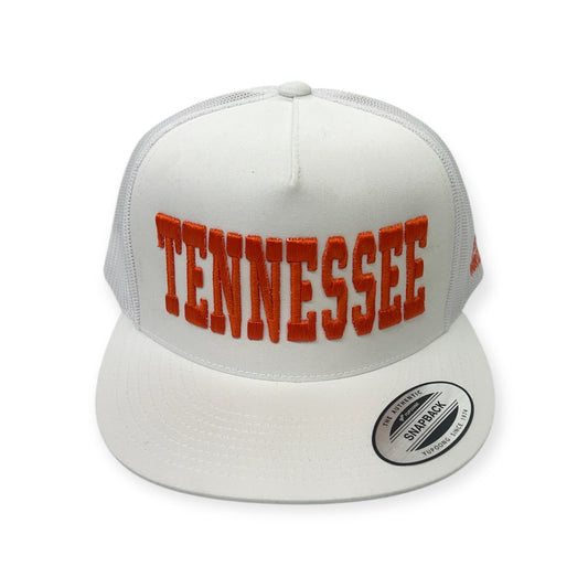 Front view of TENNESSEE Vintage embroidered cap by Horizon Hat Co. in white/orange lettering showing bold tennessee state-name embroidery