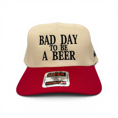 Natural and red Bad Day to Be a Beer cap with black front embroidery