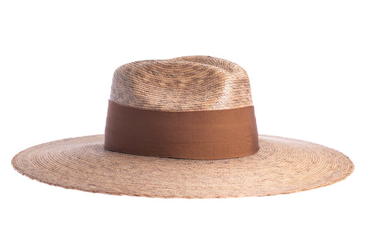 ASN Hats Riviera natural fedora hat, side profile showing the woven crown