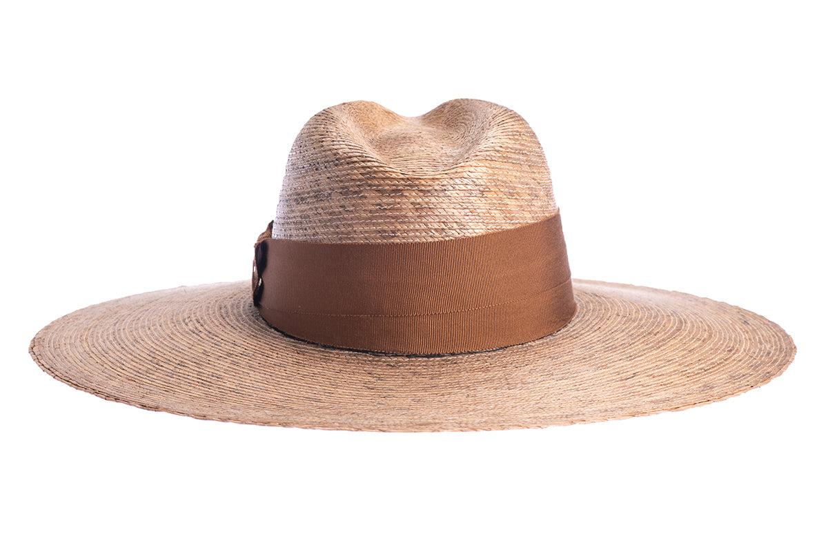 ASN Hats Riviera natural fedora hat, opposite angle showing the shaped crown