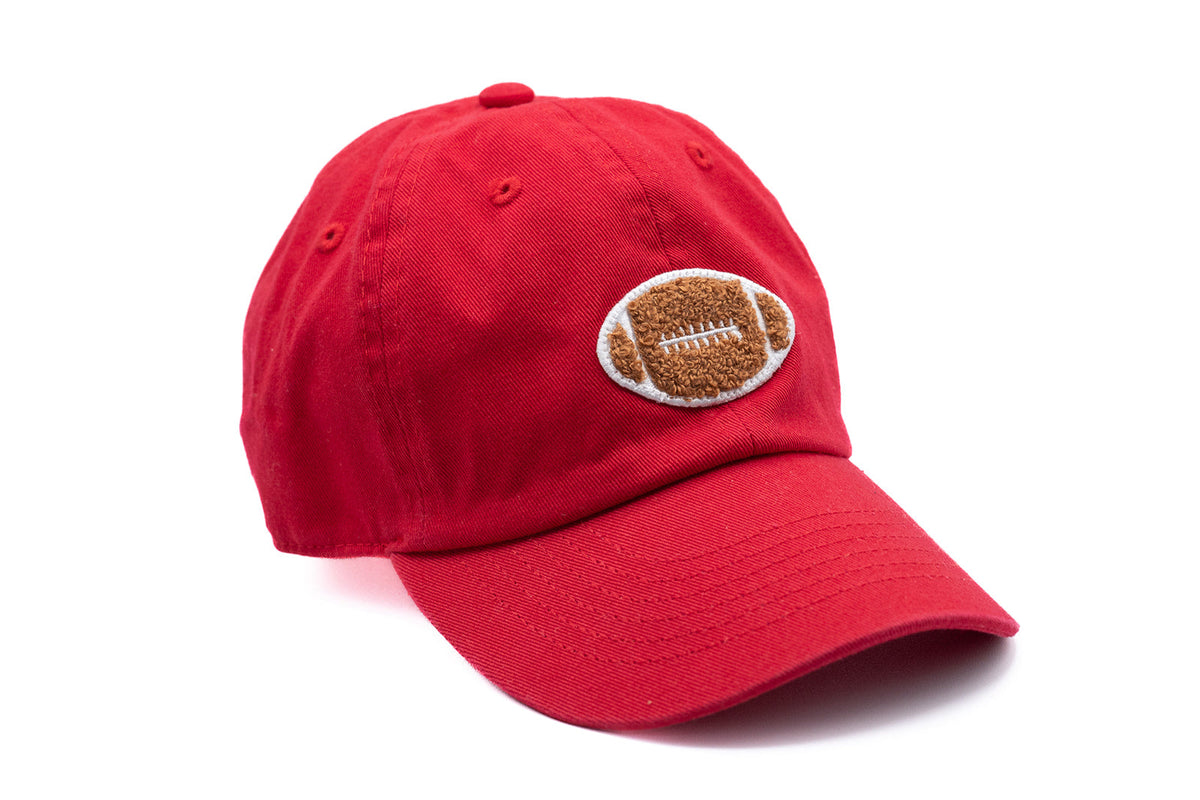 Rey To Z angled view of the Red football-patch cap