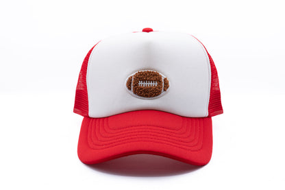 Rey To Z front view of the Red/White football-patch trucker