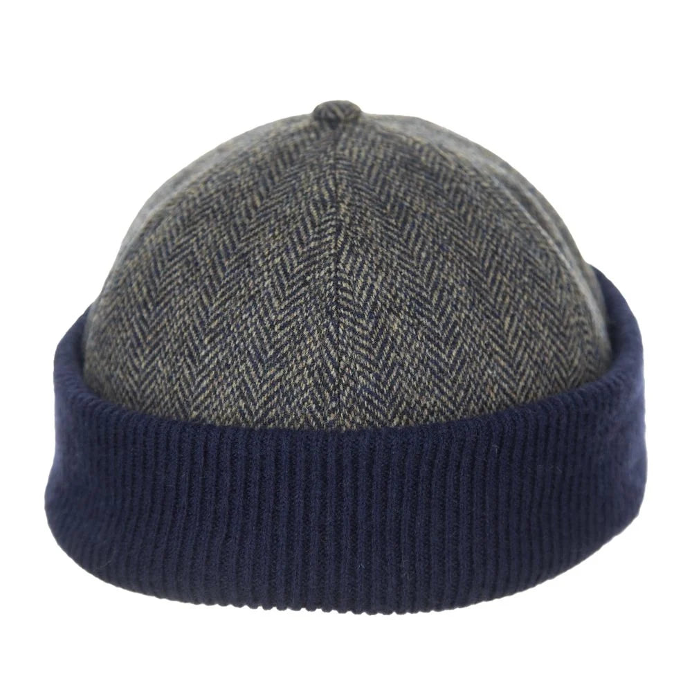 Scala Koitz wool blend beanie in Navy with a herringbone crown and ribbed cuff