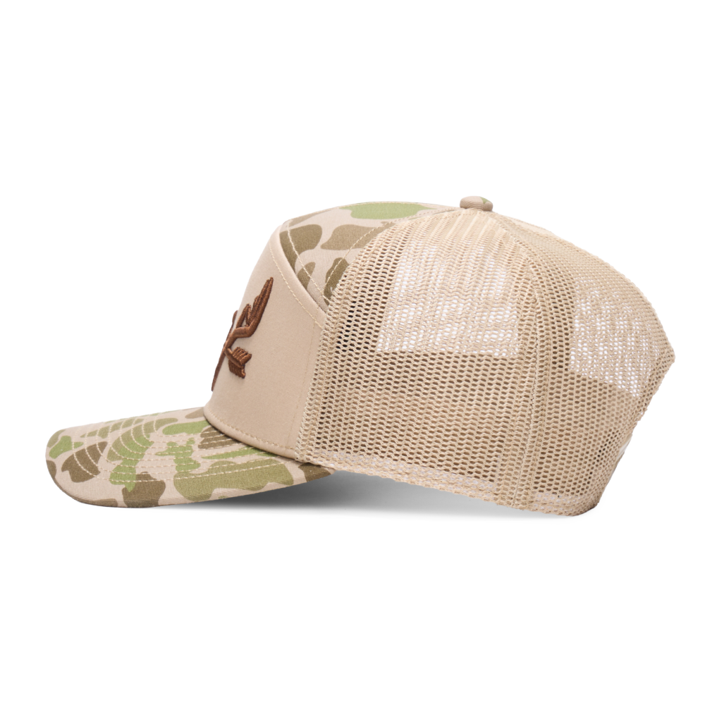 Webb Western DB Antler cap, side profile showing the mesh back and brim