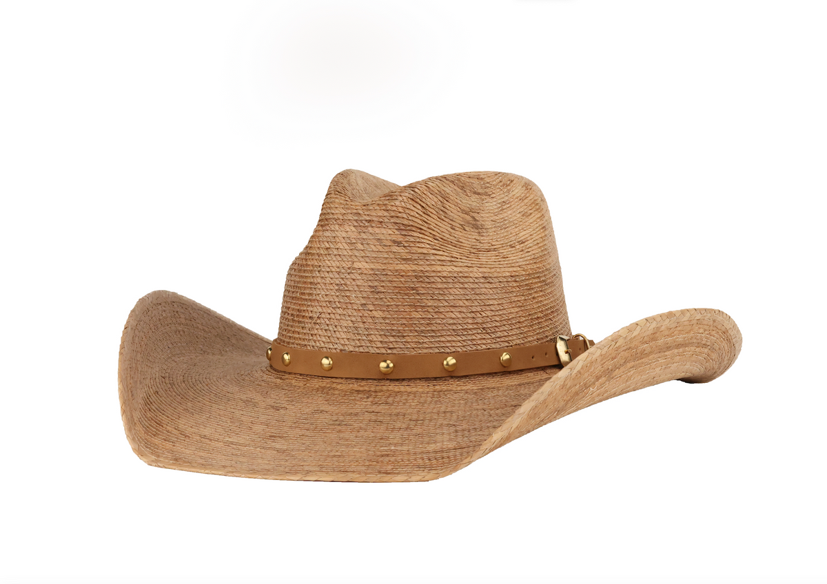 ASN Hats Dakota natural cowboy hat, side profile showing the hatband
