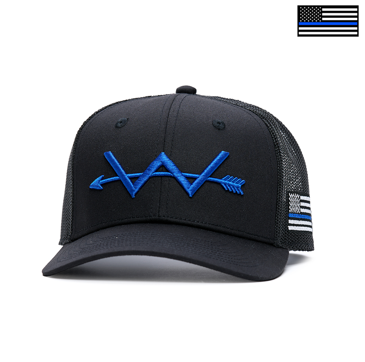 Webb Western Blue Line cap, angled front showing the embroidered front logo