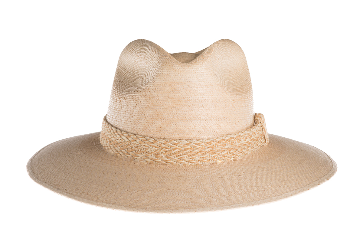 ASN Hats Vela natural fedora hat, front angle showing the crown and brim