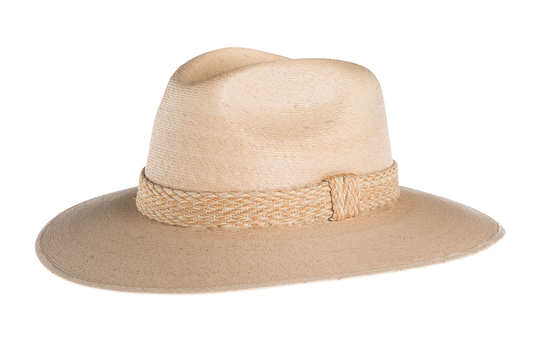 ASN Hats Vela natural fedora hat, side profile showing the hatband