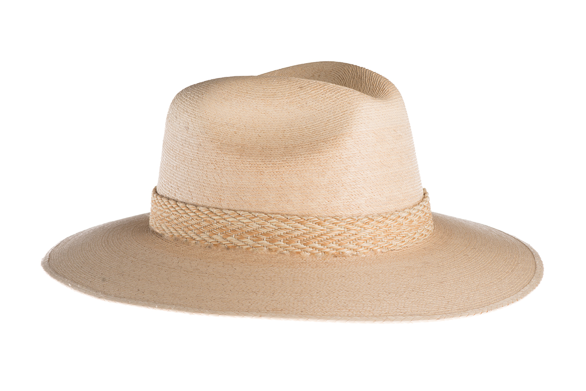 ASN Hats Vela natural fedora hat, opposite angle showing the brim shape