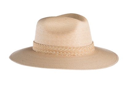 ASN Hats Vela natural fedora hat, opposite angle showing the brim shape