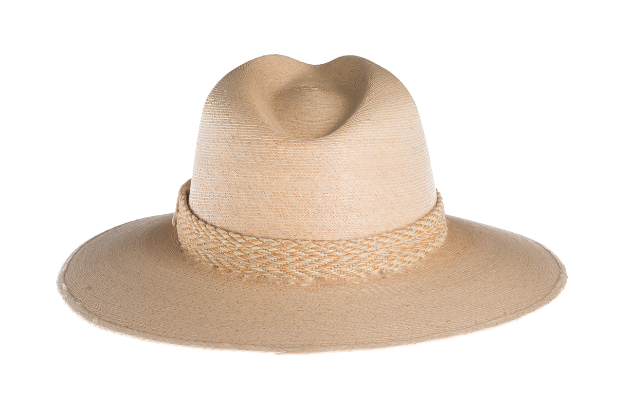 ASN Hats Vela natural fedora hat, rear view showing the crown and trim