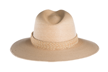 ASN Hats Vela natural fedora hat, rear view showing the crown and trim