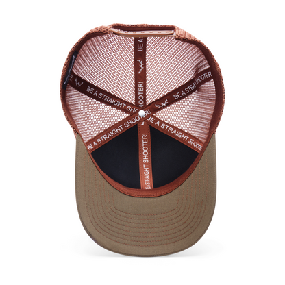 Webb Western Woodland cap, interior view showing the sweatband and crown seams