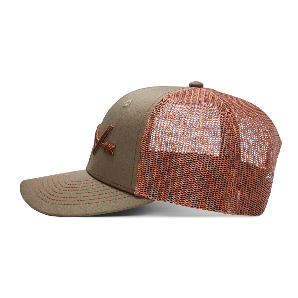 Webb Western Woodland cap, side profile showing the mesh back and brim