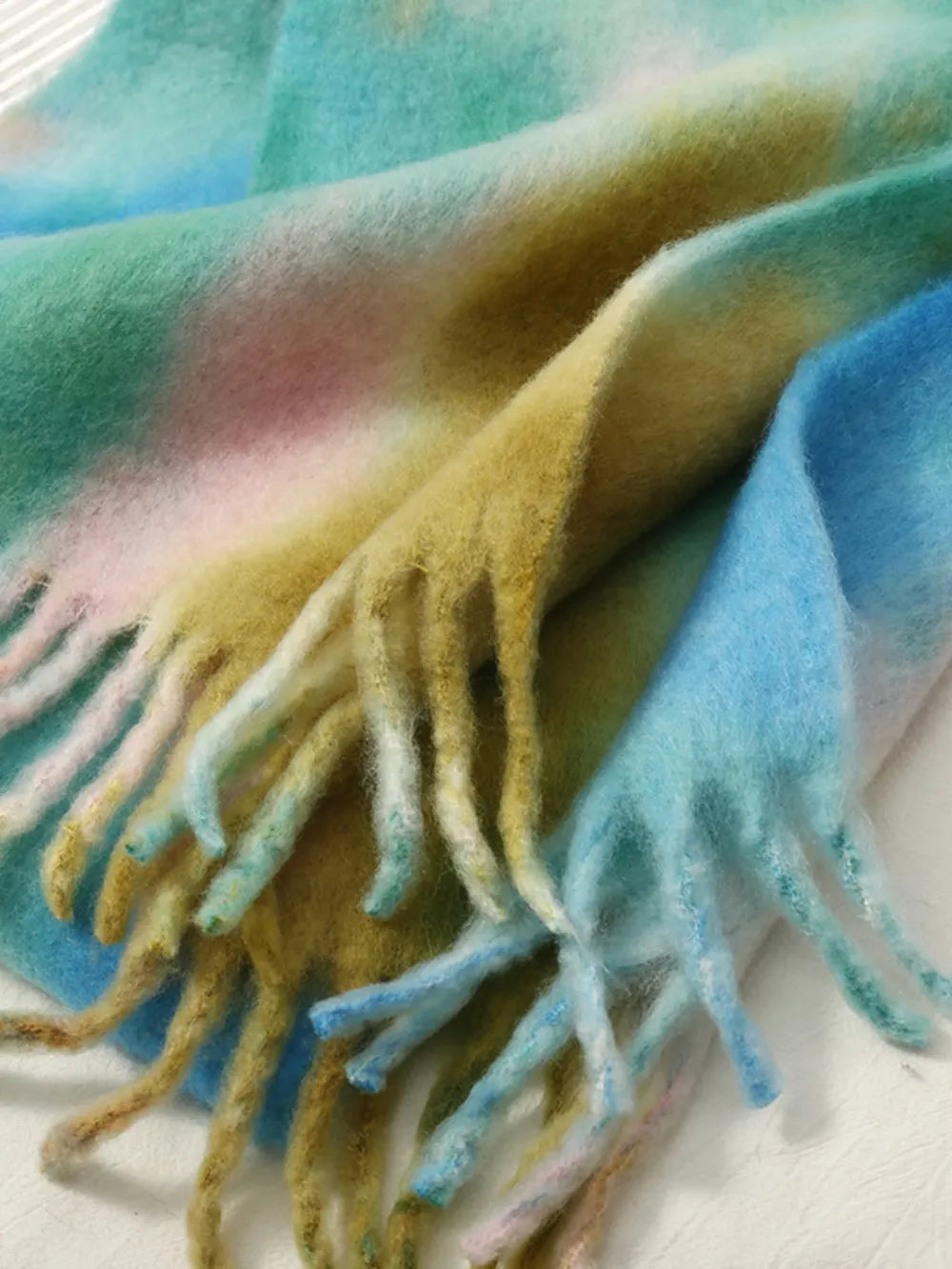 Fringe tie-dye polyester scarf - product photo 3