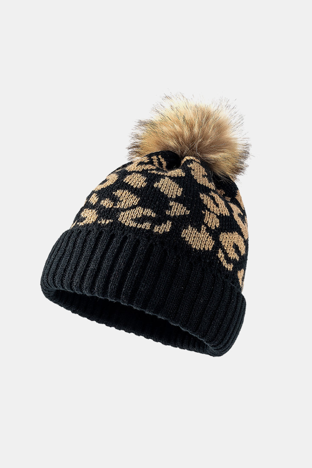 Women's Khaki Leopard Pom-Pom Cuffed Beanie outfit styling detail photo 10