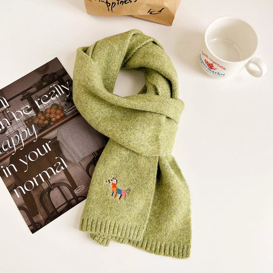 Women's Embroidered Warm Winter Scarf in Sage - styled detail 2