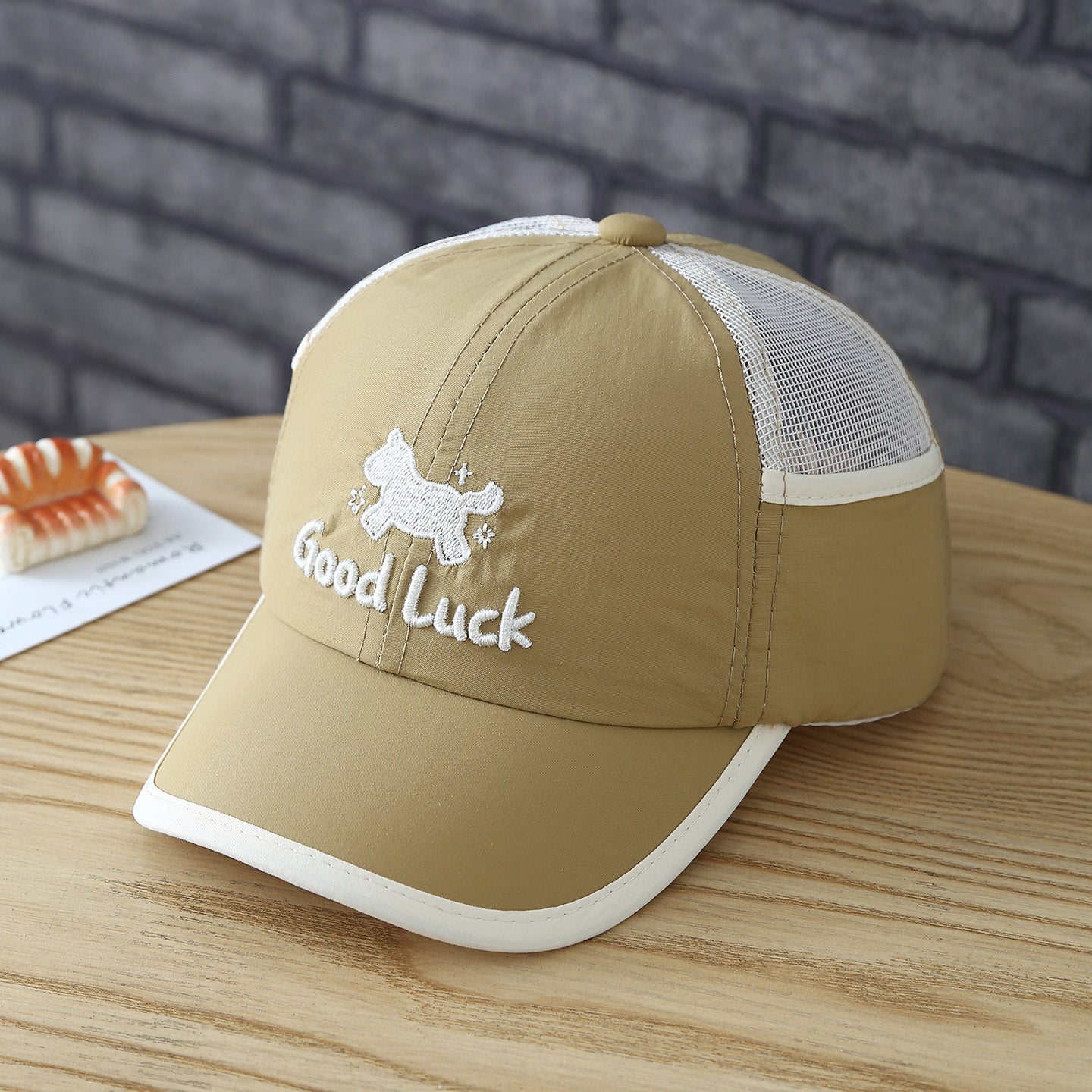 Good Luck dog embroidery crown detail