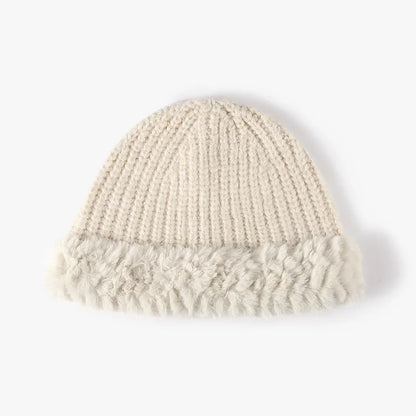 Unisex Faux Fur Trim Knit Beanie - Lime decorative detail