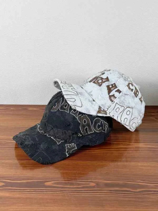 White distressed adjustable baseball cap clean view