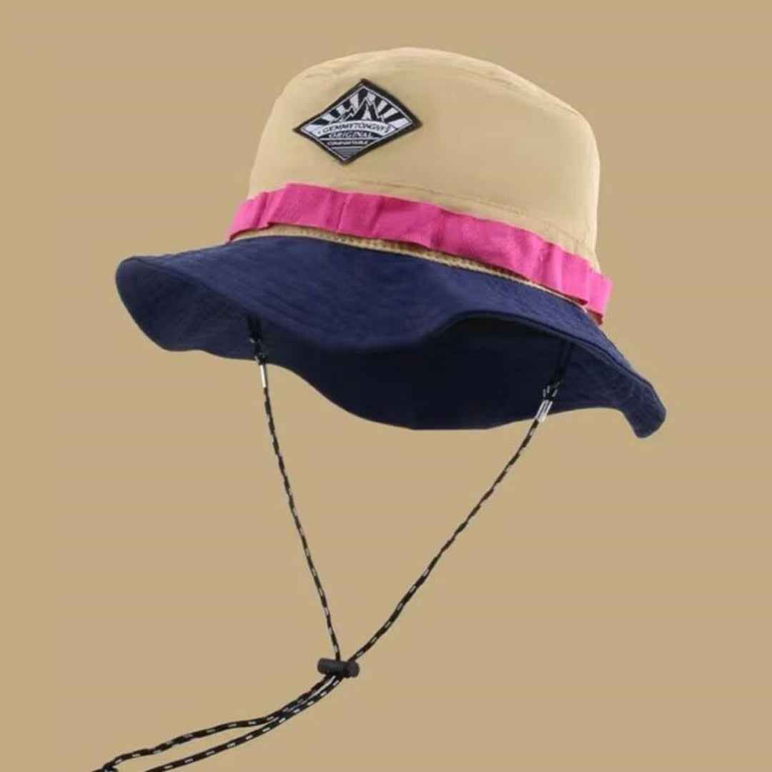 Unisex Colorblock Bucket Hat with Chin Strap – Summer Sun Hat