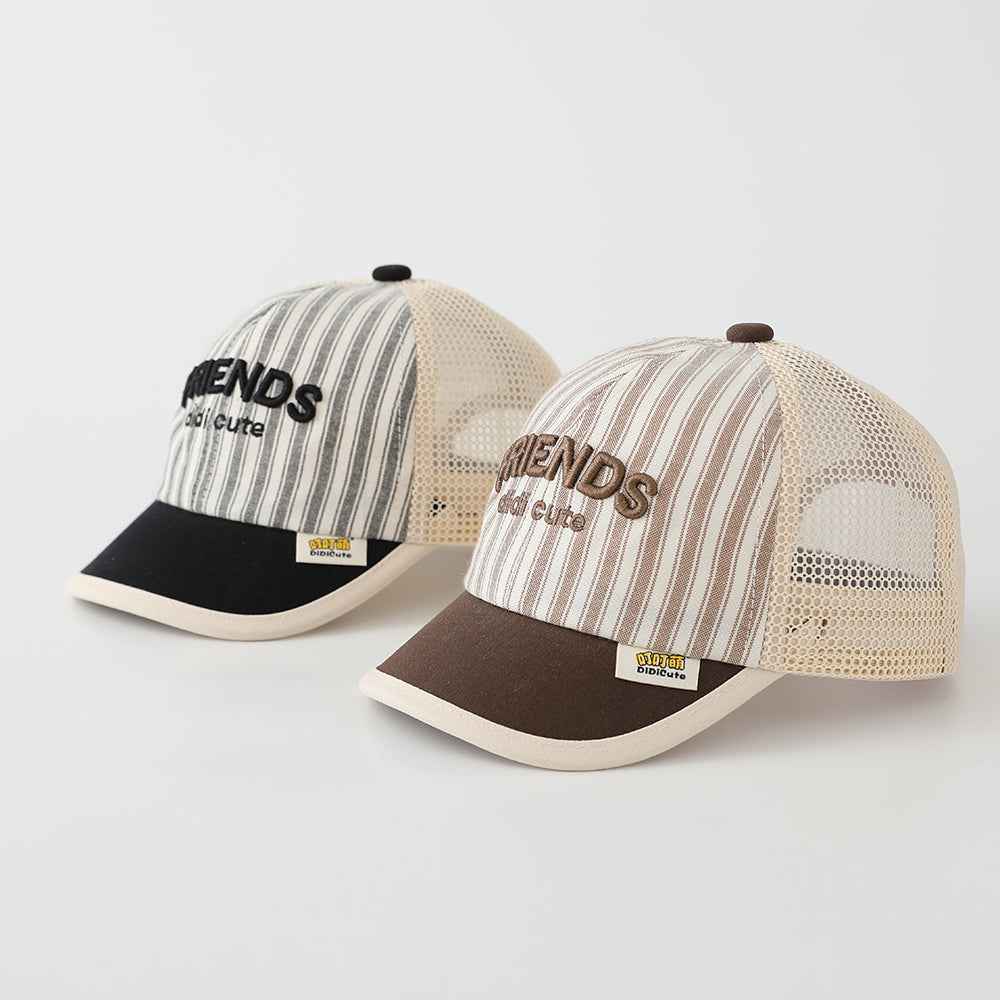 Kids Striped Embroidered Mesh Trucker Cap