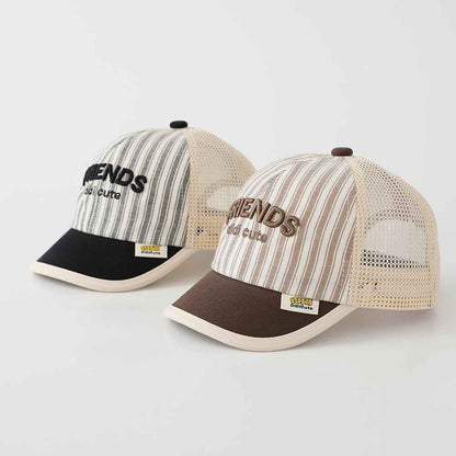 Kids Striped Embroidered Mesh Trucker Cap