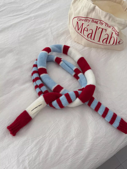 Unisex Red Stripe Skinny Scarf — red stripe scarf with narrow ends spread out
