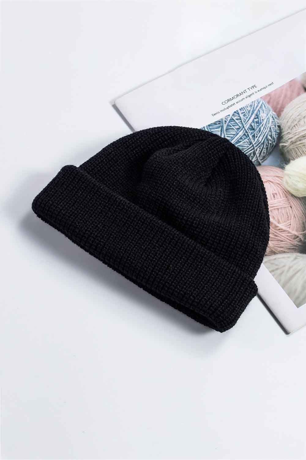 Rib-knit winter beanie crown shape detail