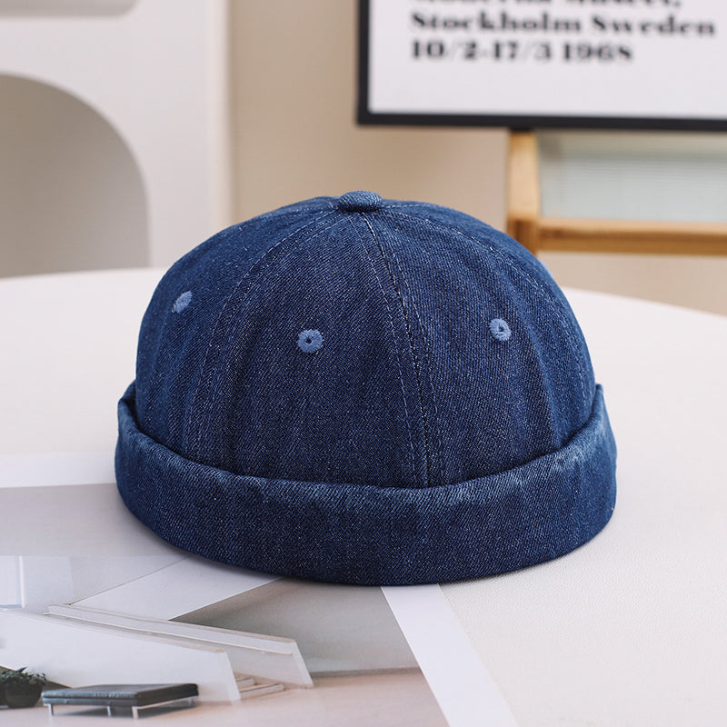 Unisex Vintage Washed Denim Brimless Docker Caps