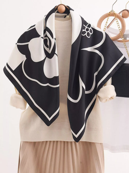 Women's Square Flower Silk Scarf in Sherbet - styled detail 2