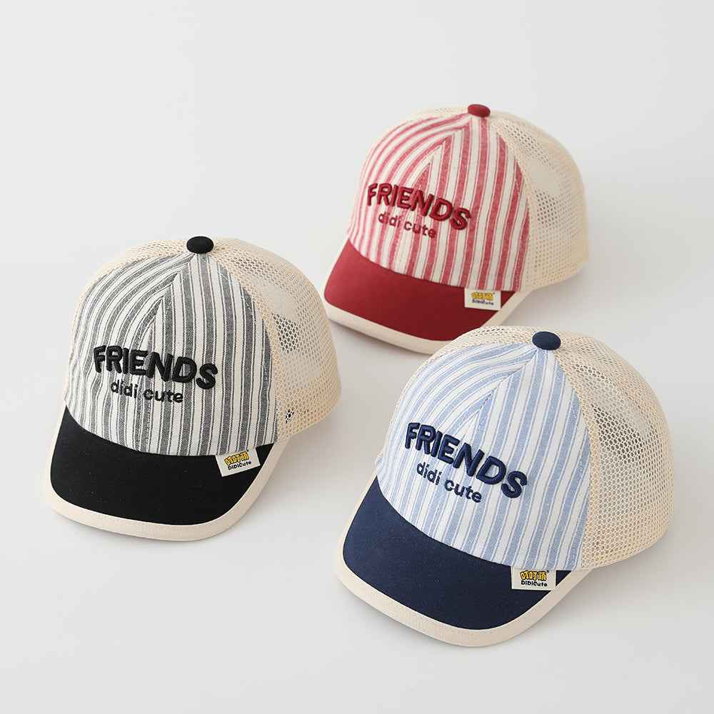 Kids Striped Embroidered Mesh Trucker Cap