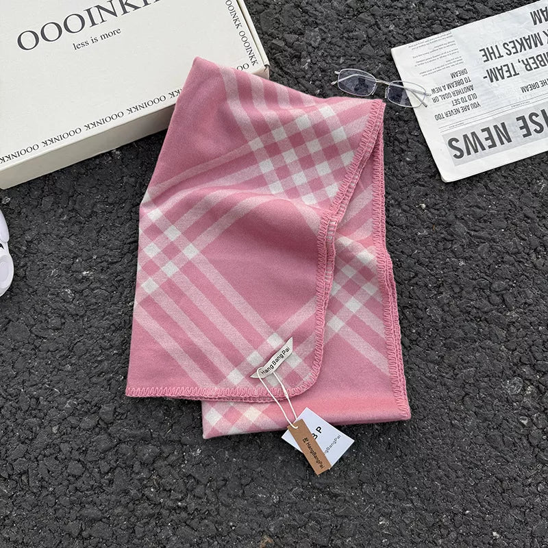 Unisex Classic Windowpane Scarf — pink windowpane scarf folded flat
