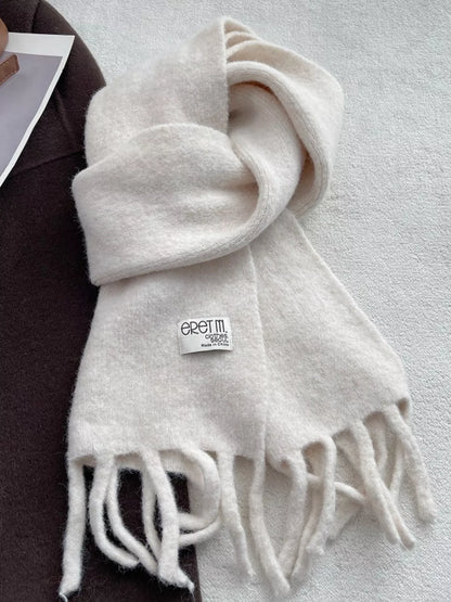 Unisex Fringe Solid Color Scarf — 70.9-Inch — ivory scarf looped on a neutral background