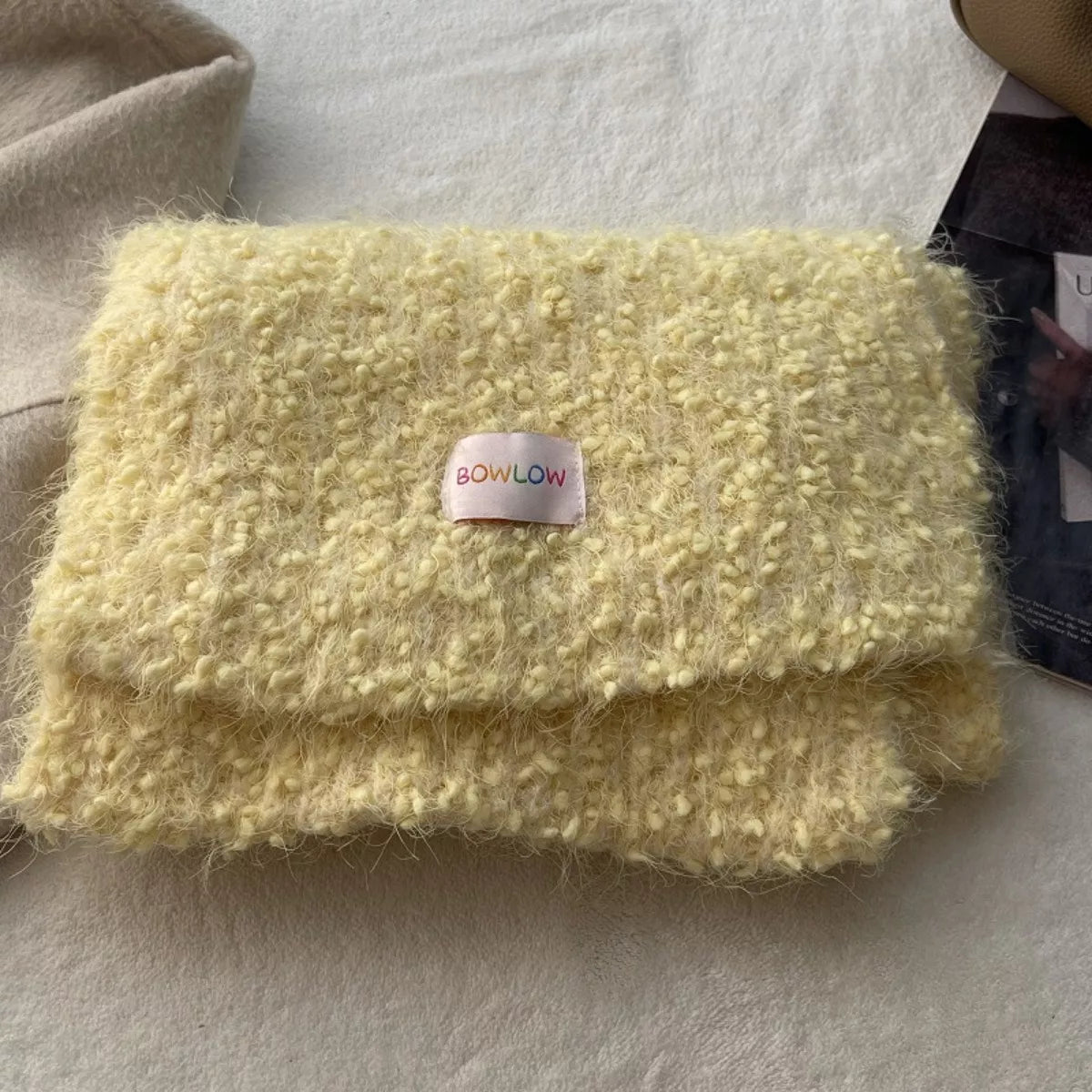 Unisex Soft Plush Winter Warm Scarf — folded yellow scarf showing textured surface