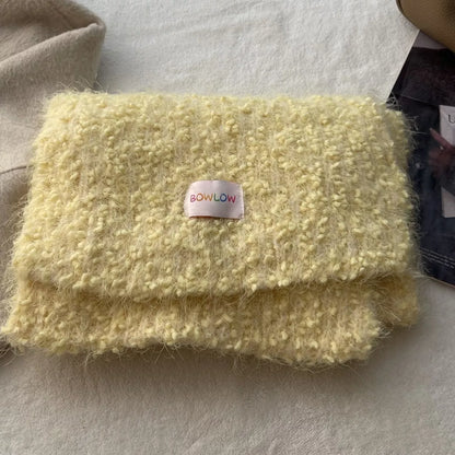 Unisex Soft Plush Winter Warm Scarf — folded yellow scarf showing textured surface